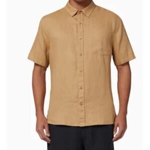 Vince Men's 100% Linen XL Short Sleeve Button Down Brown
